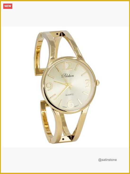 Elegant Analog Quartz Watch 33mm Metal Cuff Bangle Design Adjustable